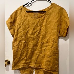 Golden Rod Linen Shirt with Lace Back Detail.